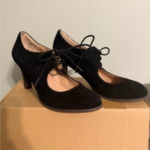 Lands' End Black Suede Lace-Up Heels